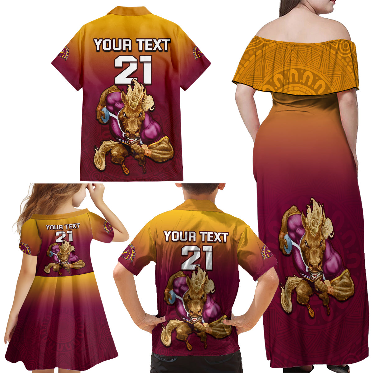 custom-nrl-broncos-premiers-2023-family-matching-off-shoulder-long-sleeve-dress-and-hawaiian-shirt