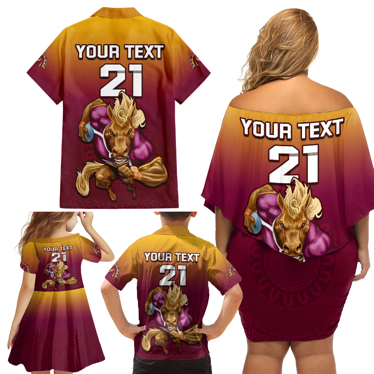 custom-nrl-broncos-premiers-2023-family-matching-off-shoulder-short-dress-and-hawaiian-shirt