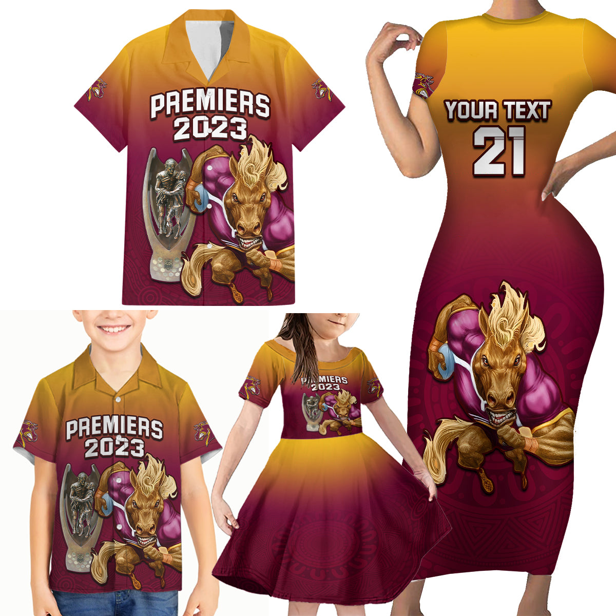 custom-nrl-broncos-premiers-2023-family-matching-short-sleeve-bodycon-dress-and-hawaiian-shirt