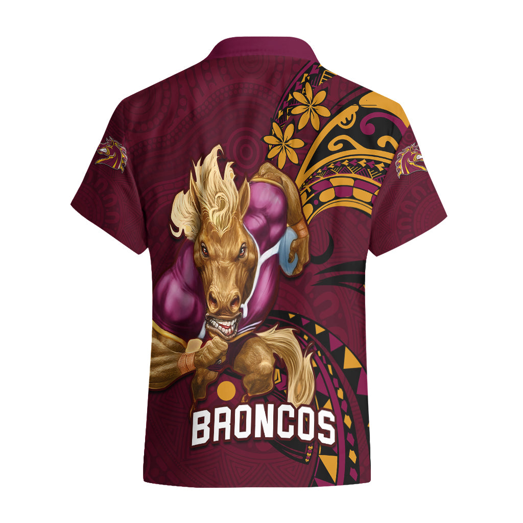 NRL Broncos Premiers Hawaiian Shirt Mascot with Polynesian Pattern Version 2023 - Vibe Hoodie Shop