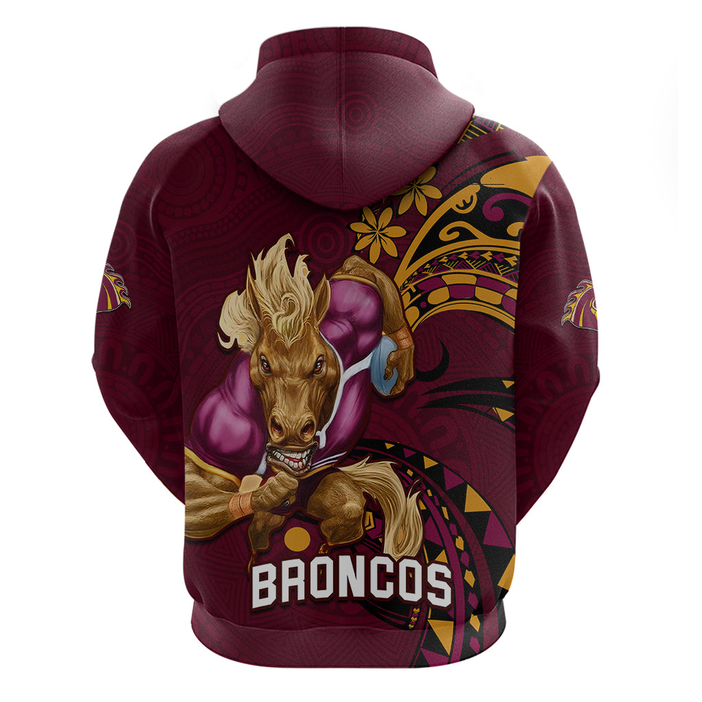 NRL Broncos Premiers Hoodie Mascot with Polynesian Pattern Version 2023 LT9 - Vibe Hoodie Shop