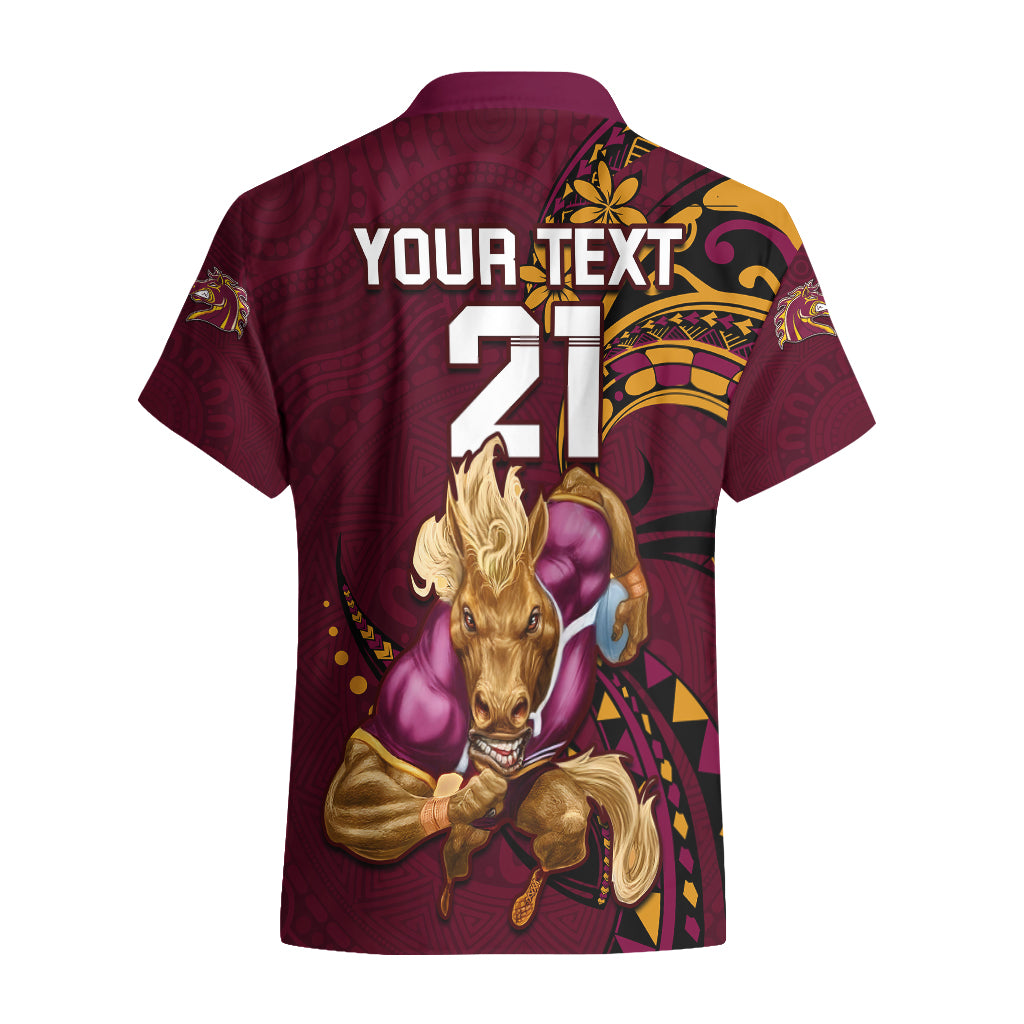 Custom NRL Broncos Premiers Hawaiian Shirt Mascot with Polynesian Pattern Version 2023 - Vibe Hoodie Shop