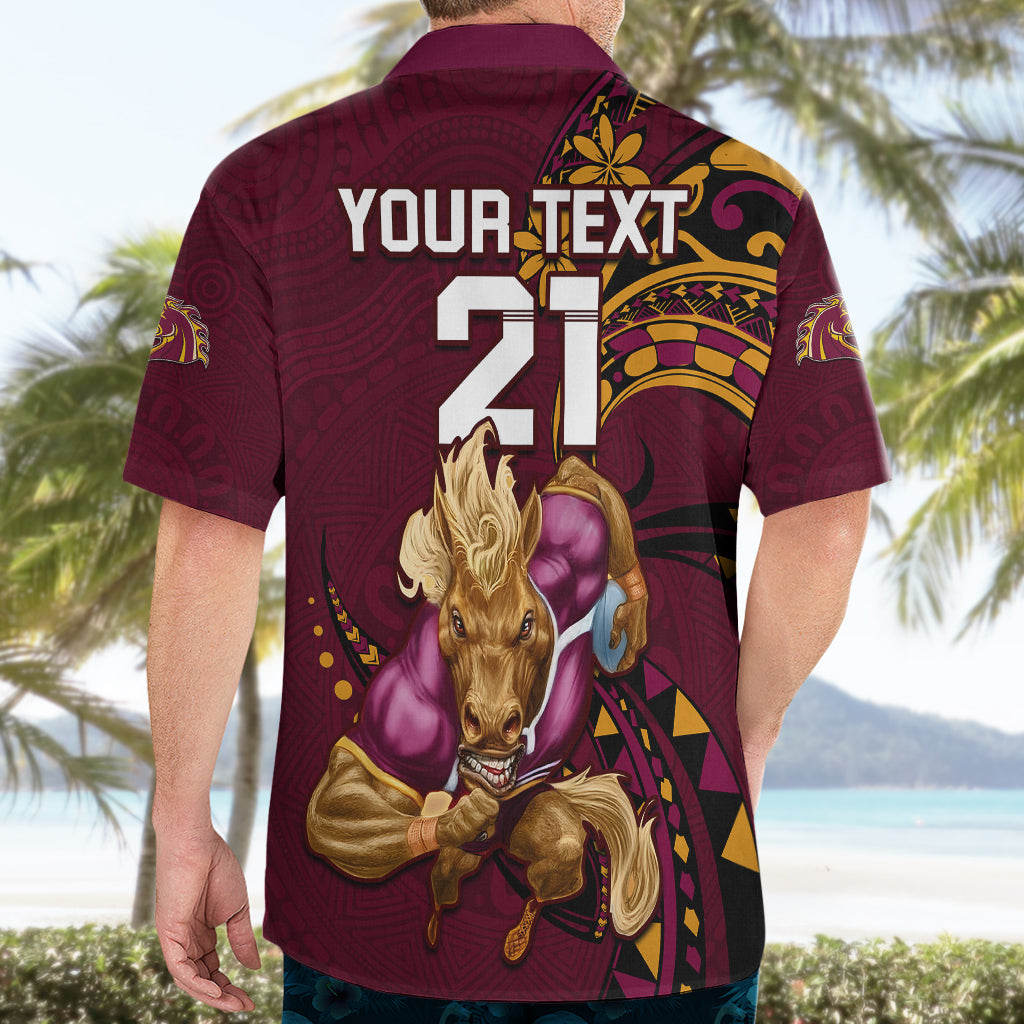 Custom NRL Broncos Premiers Hawaiian Shirt Mascot with Polynesian Pattern Version 2023 - Vibe Hoodie Shop
