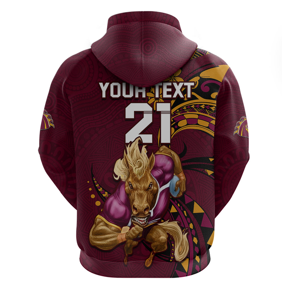 Custom NRL Broncos Premiers Hoodie Mascot with Polynesian Pattern Version 2023 LT9 - Vibe Hoodie Shop