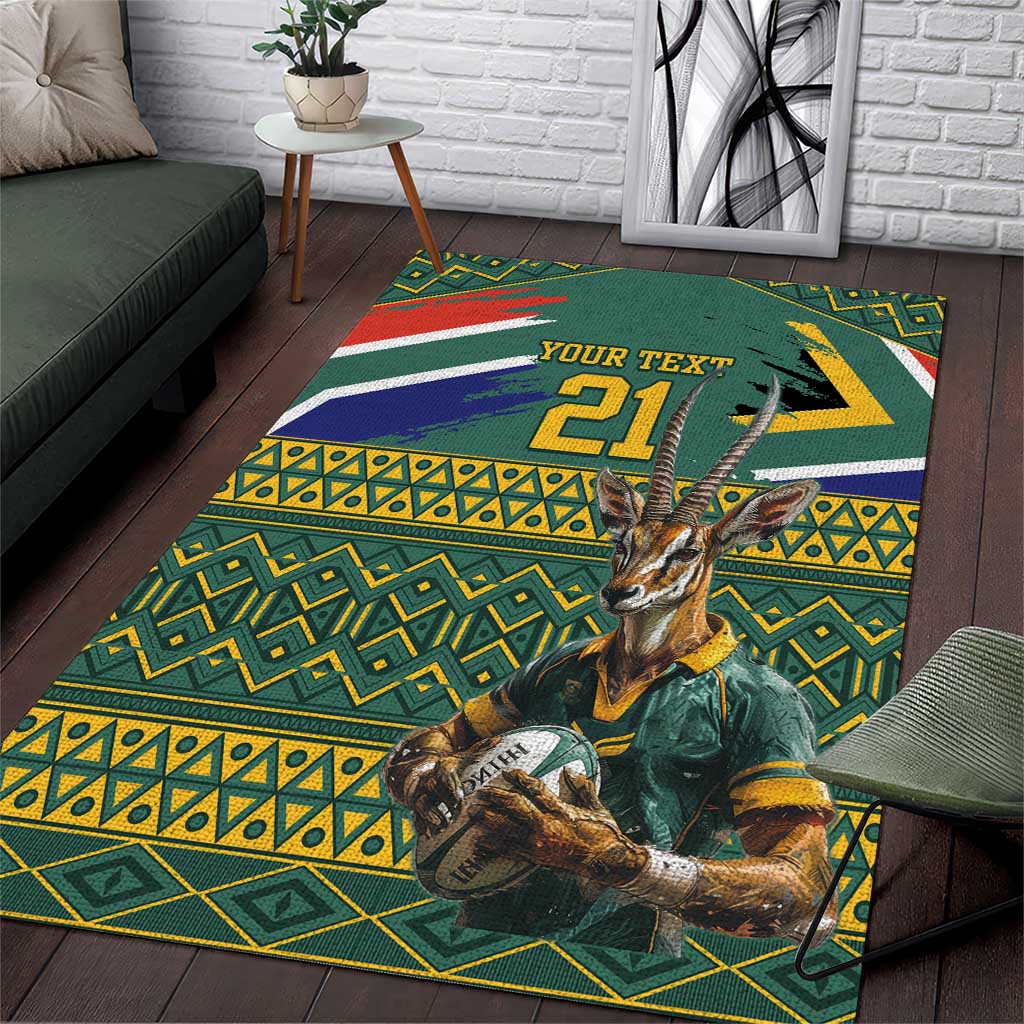 Custom South Africa Rugby Bokke Mascot Area Rug With Flag Style - Vibe Hoodie Shop