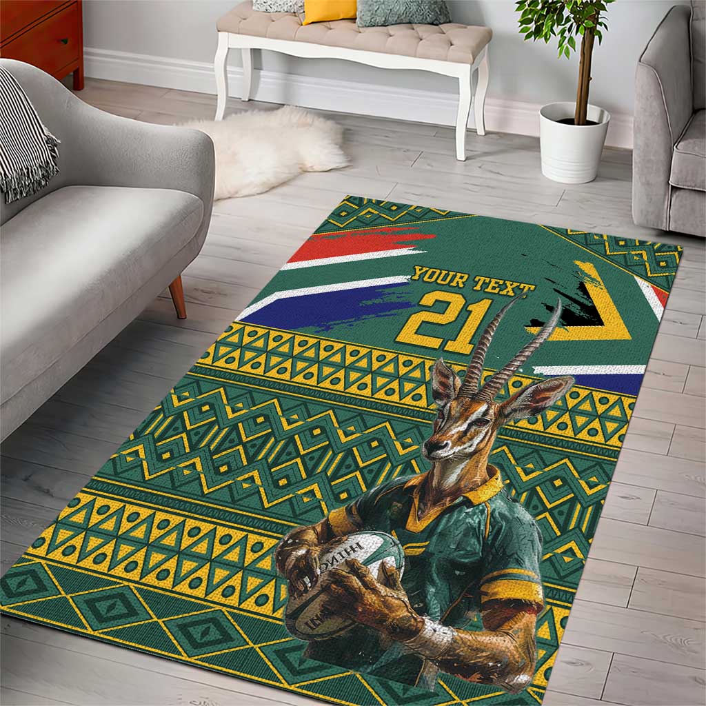 Custom South Africa Rugby Bokke Mascot Area Rug With Flag Style - Vibe Hoodie Shop