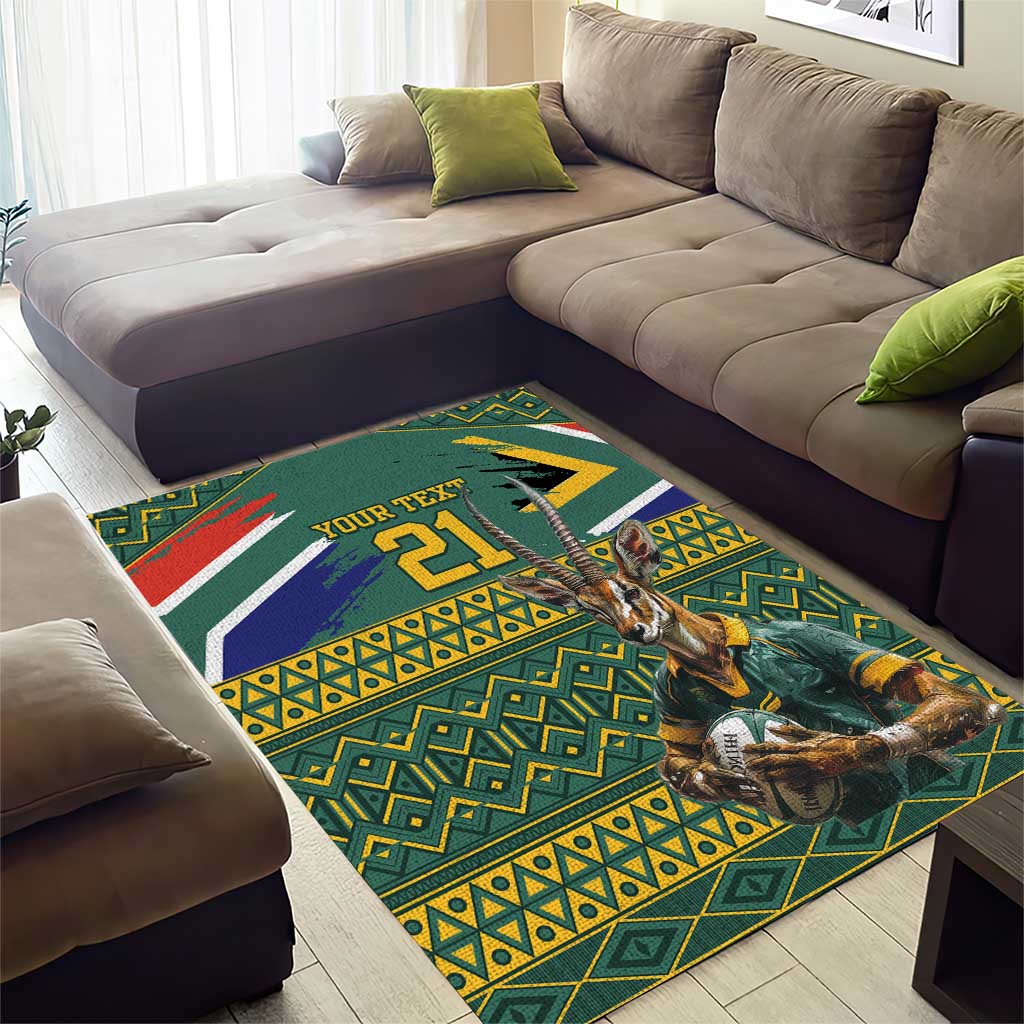 Custom South Africa Rugby Bokke Mascot Area Rug With Flag Style - Vibe Hoodie Shop