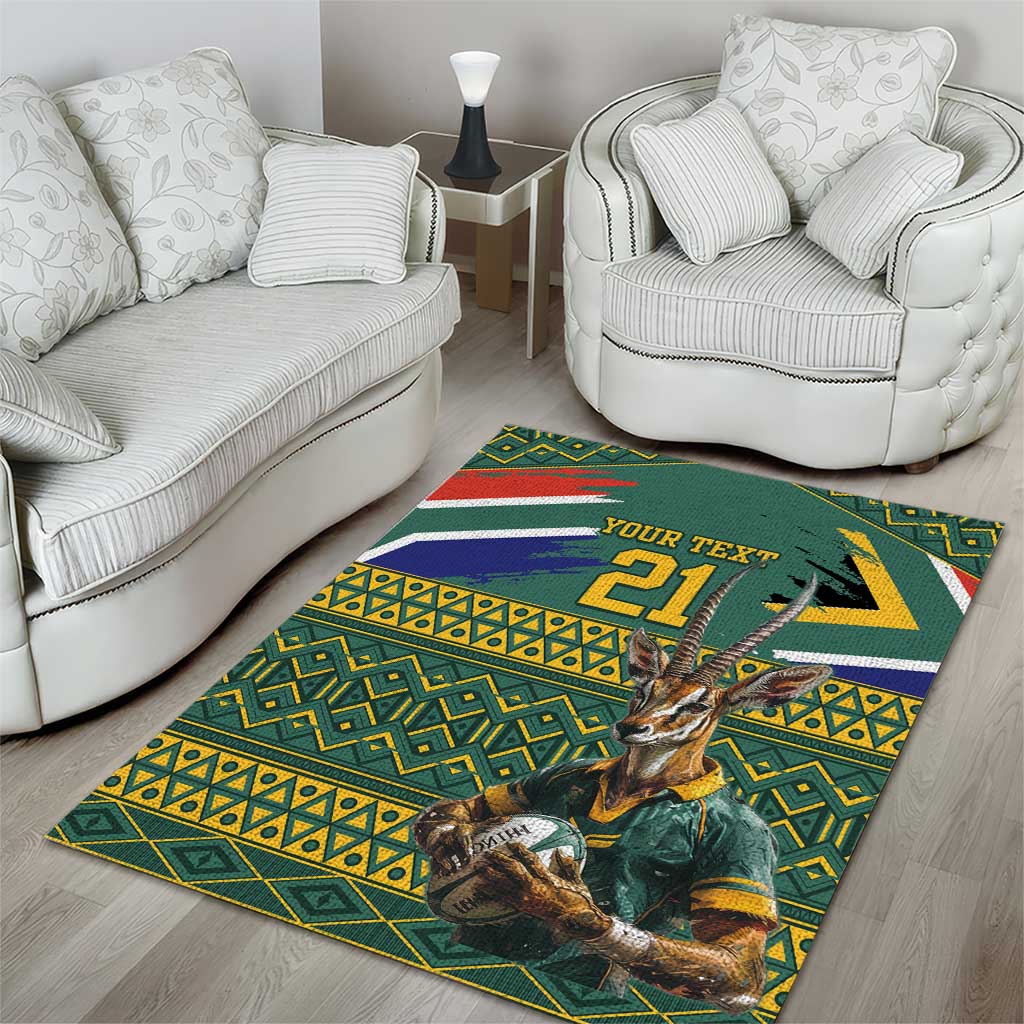 Custom South Africa Rugby Bokke Mascot Area Rug With Flag Style - Vibe Hoodie Shop