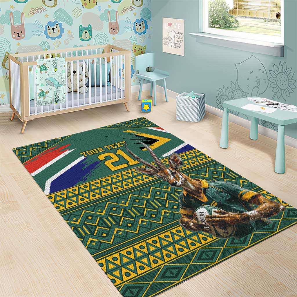 Custom South Africa Rugby Bokke Mascot Area Rug With Flag Style - Vibe Hoodie Shop