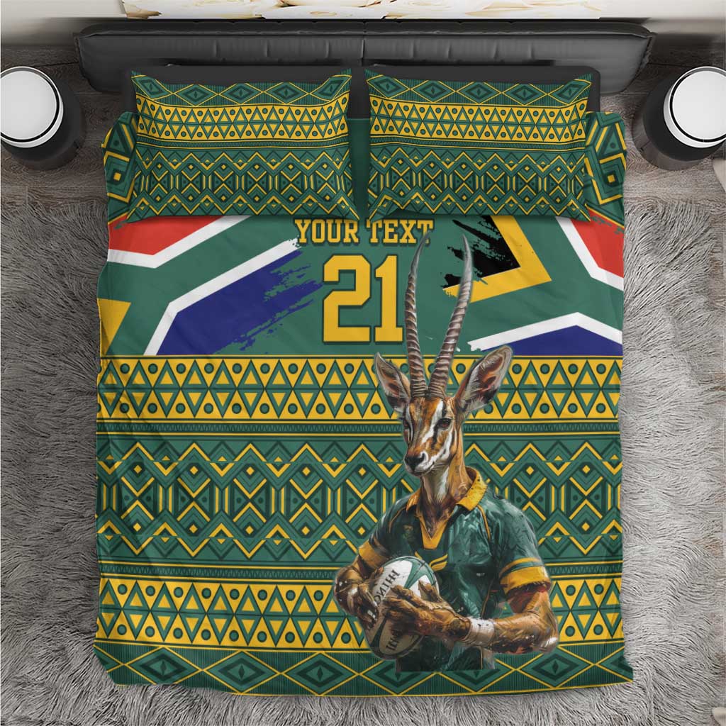 Custom South Africa Rugby Bokke Mascot Bedding Set With Flag Style - Vibe Hoodie Shop