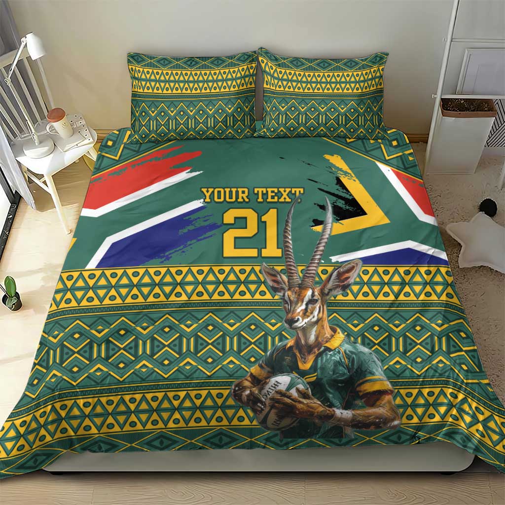Custom South Africa Rugby Bokke Mascot Bedding Set With Flag Style - Vibe Hoodie Shop
