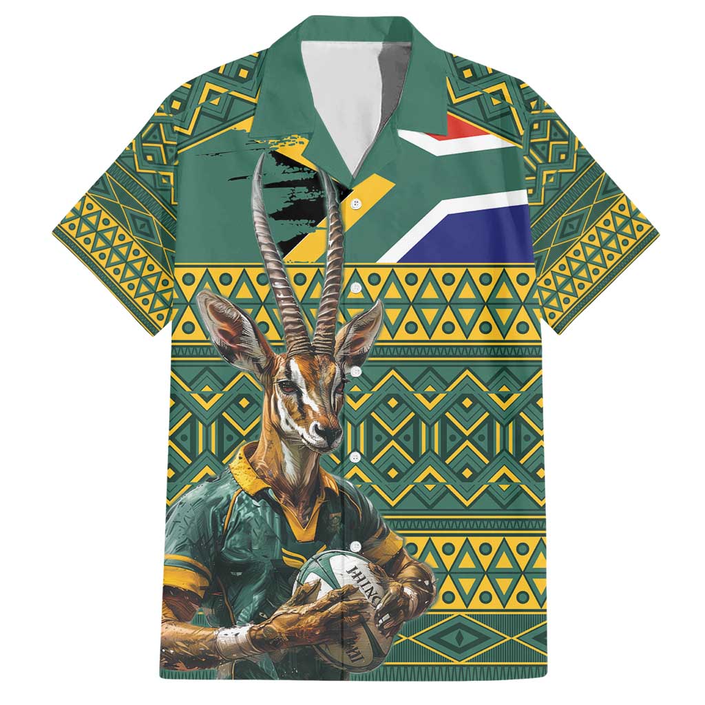 Custom South Africa Rugby Bokke Mascot Hawaiian Shirt With Flag Style - Vibe Hoodie Shop