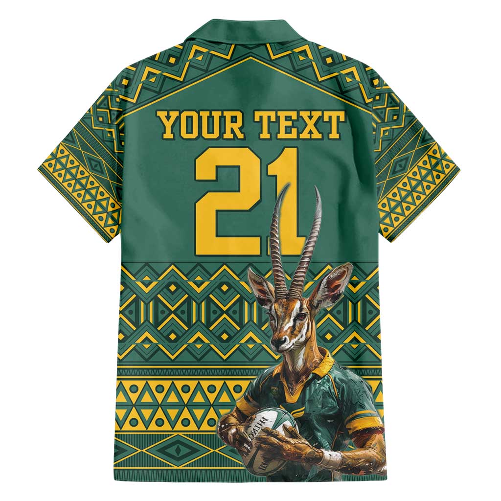 Custom South Africa Rugby Bokke Mascot Hawaiian Shirt With Flag Style - Vibe Hoodie Shop