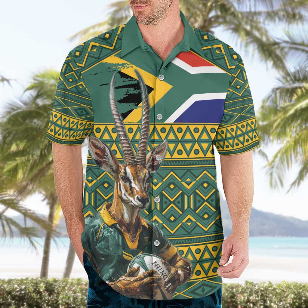 Custom South Africa Rugby Bokke Mascot Hawaiian Shirt With Flag Style - Vibe Hoodie Shop