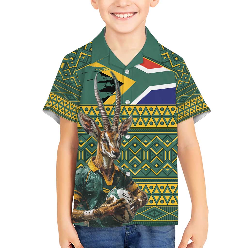 Custom South Africa Rugby Bokke Mascot Hawaiian Shirt With Flag Style - Vibe Hoodie Shop