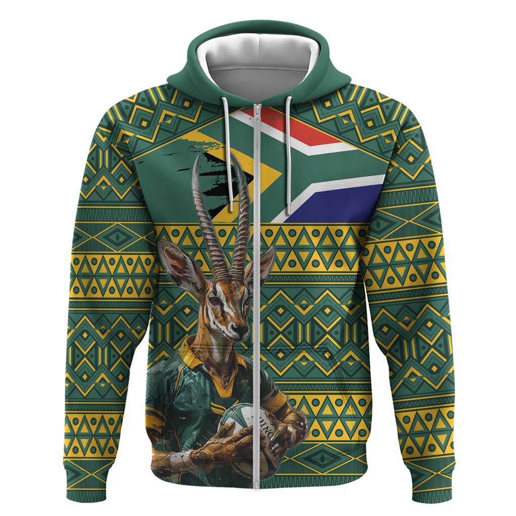 Custom South Africa Rugby Bokke Mascot Hoodie With Flag Style LT9 - Vibe Hoodie Shop