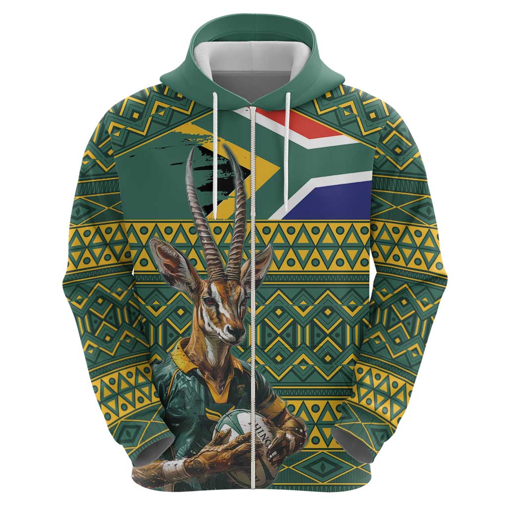 Custom South Africa Rugby Bokke Mascot Hoodie With Flag Style LT9 - Vibe Hoodie Shop