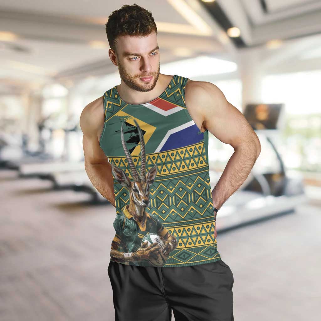 Custom South Africa Rugby Bokke Mascot Men Tank Top With Flag Style - Vibe Hoodie Shop