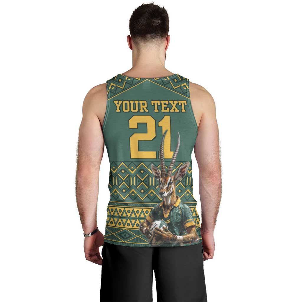 Custom South Africa Rugby Bokke Mascot Men Tank Top With Flag Style - Vibe Hoodie Shop