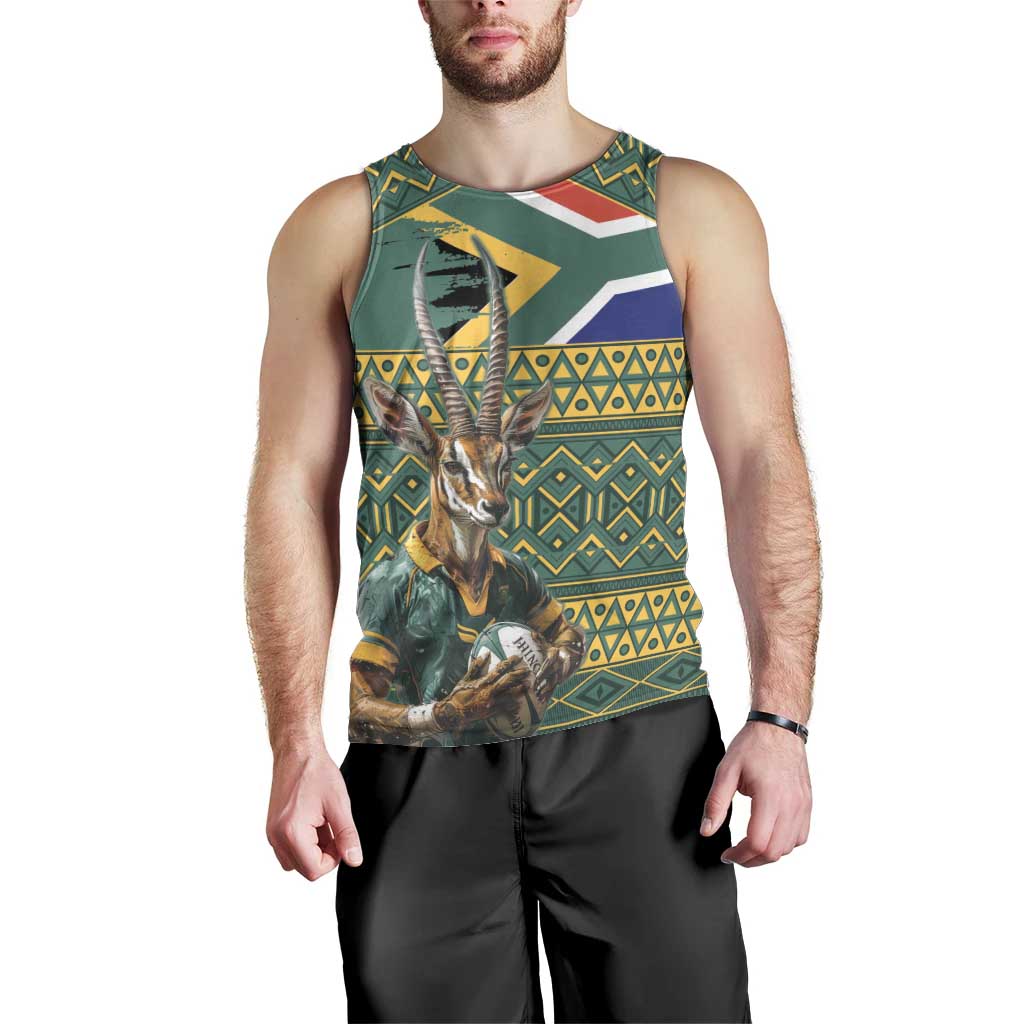 Custom South Africa Rugby Bokke Mascot Men Tank Top With Flag Style - Vibe Hoodie Shop