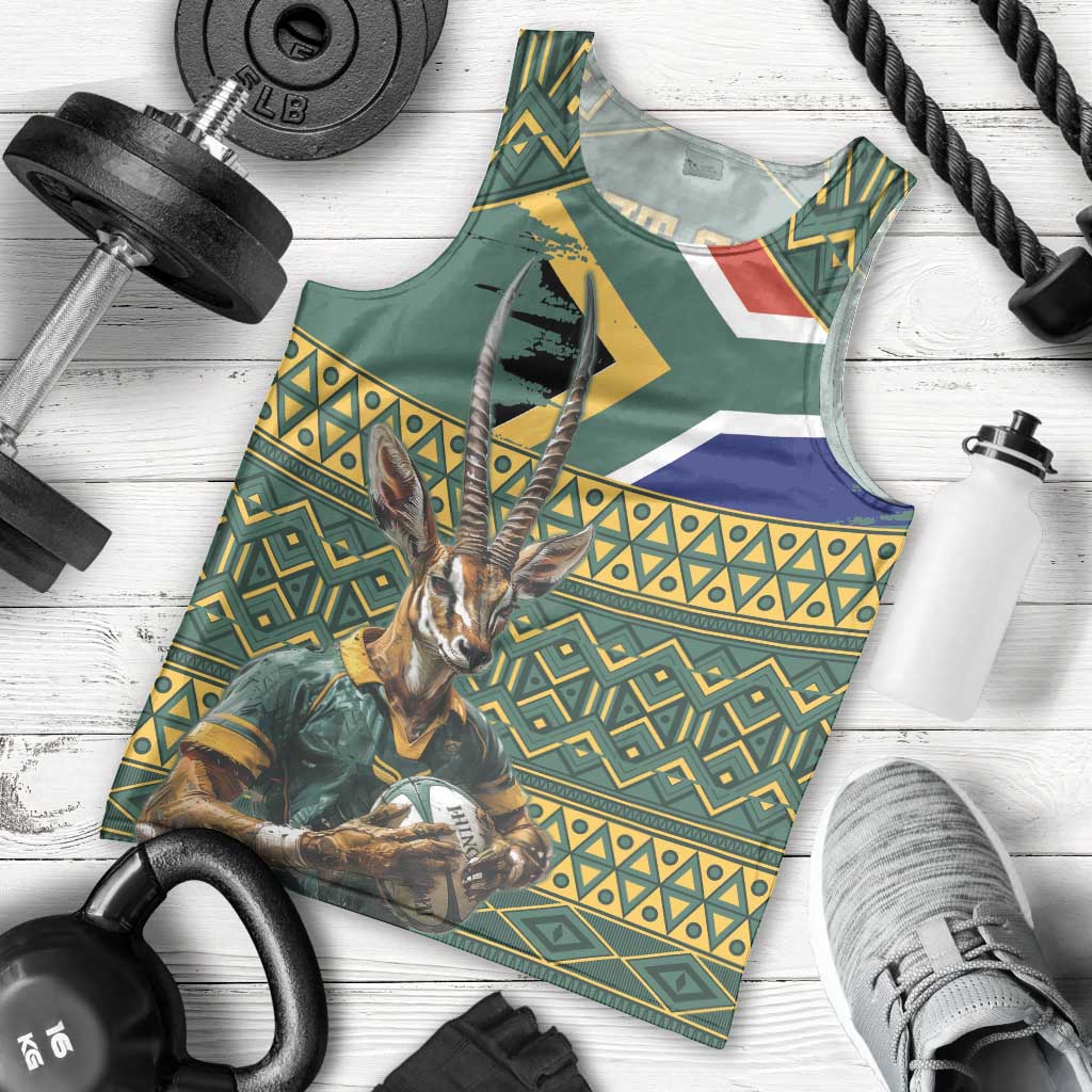 Custom South Africa Rugby Bokke Mascot Men Tank Top With Flag Style - Vibe Hoodie Shop