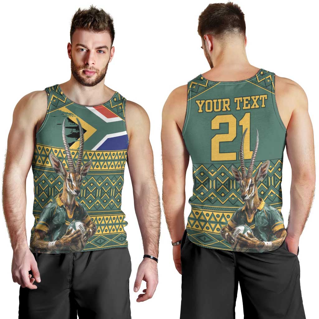Custom South Africa Rugby Bokke Mascot Men Tank Top With Flag Style - Vibe Hoodie Shop
