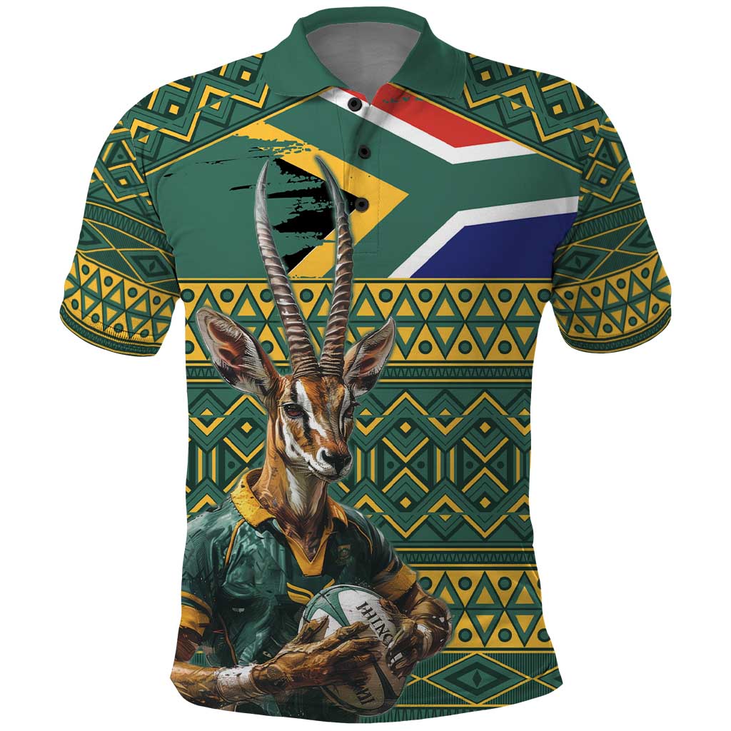 Custom South Africa Rugby Bokke Mascot Polo Shirt With Flag Style LT9 - Vibe Hoodie Shop