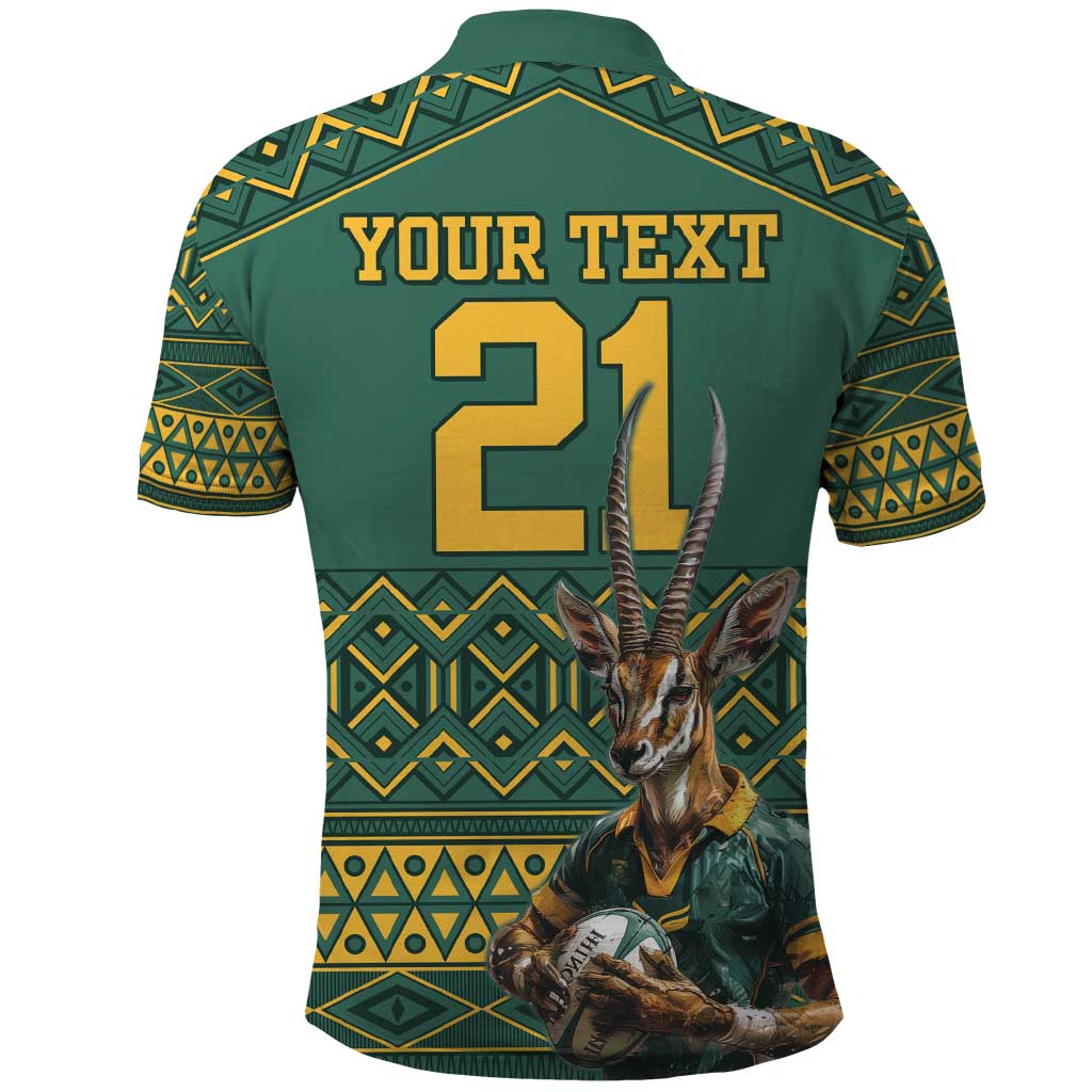 Custom South Africa Rugby Bokke Mascot Polo Shirt With Flag Style LT9 - Vibe Hoodie Shop