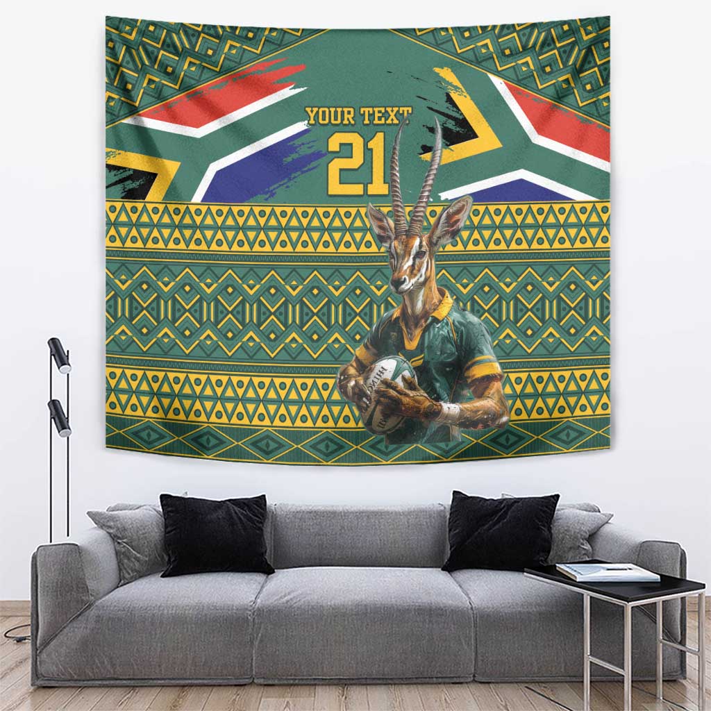 Custom South Africa Rugby Bokke Mascot Tapestry With Flag Style - Vibe Hoodie Shop