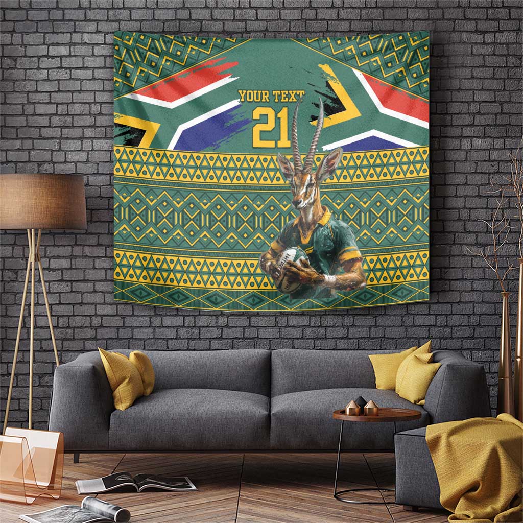 Custom South Africa Rugby Bokke Mascot Tapestry With Flag Style - Vibe Hoodie Shop