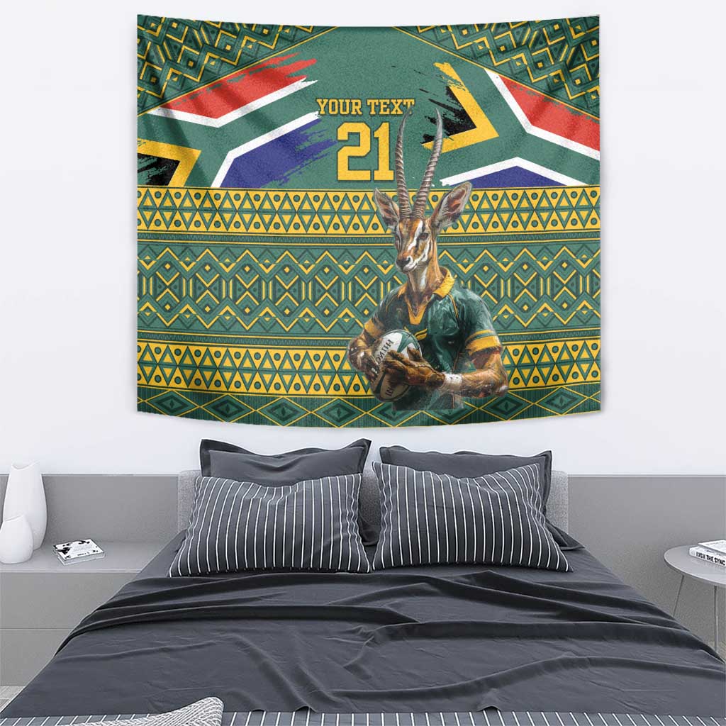 Custom South Africa Rugby Bokke Mascot Tapestry With Flag Style - Vibe Hoodie Shop