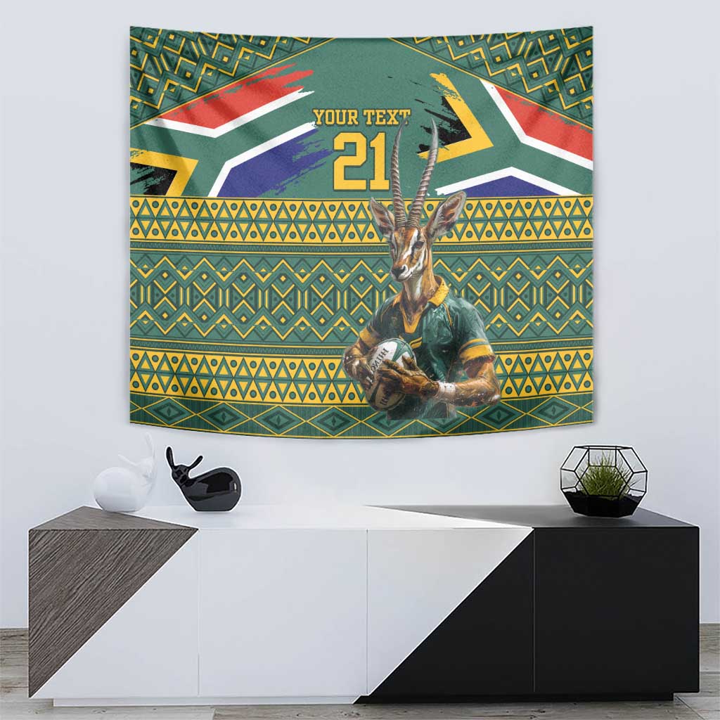 Custom South Africa Rugby Bokke Mascot Tapestry With Flag Style - Vibe Hoodie Shop