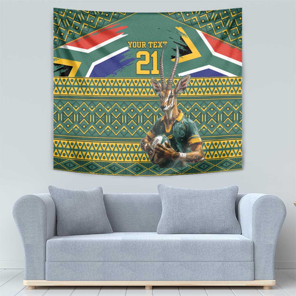 Custom South Africa Rugby Bokke Mascot Tapestry With Flag Style - Vibe Hoodie Shop