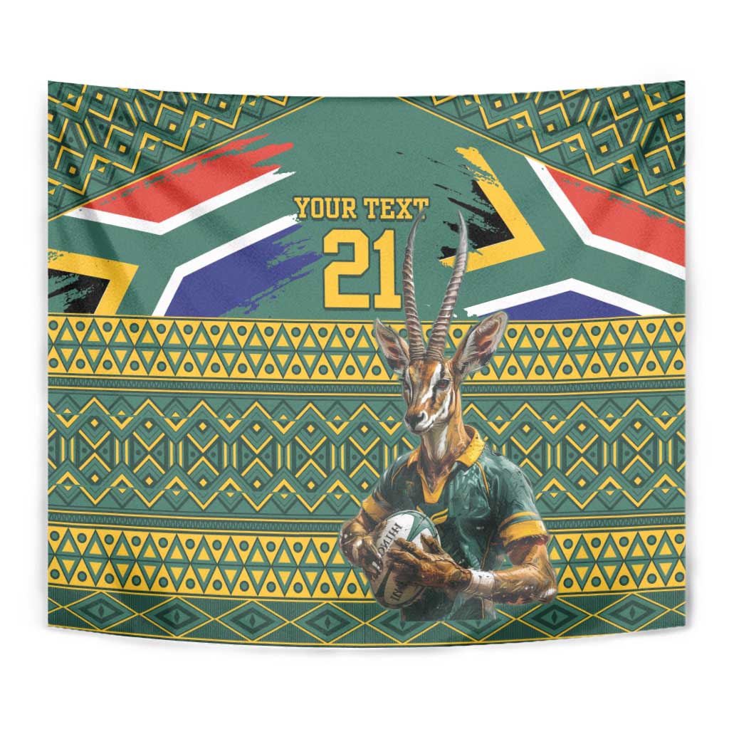 Custom South Africa Rugby Bokke Mascot Tapestry With Flag Style - Vibe Hoodie Shop