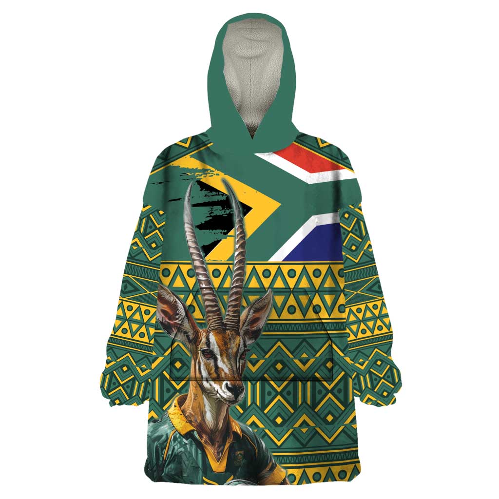 Custom South Africa Rugby Bokke Mascot Wearable Blanket Hoodie With Flag Style - Vibe Hoodie Shop