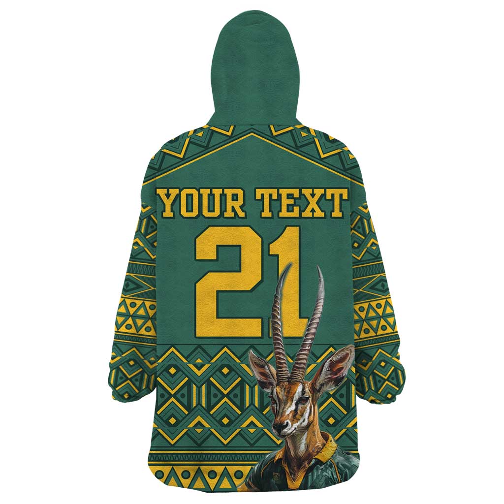 Custom South Africa Rugby Bokke Mascot Wearable Blanket Hoodie With Flag Style - Vibe Hoodie Shop