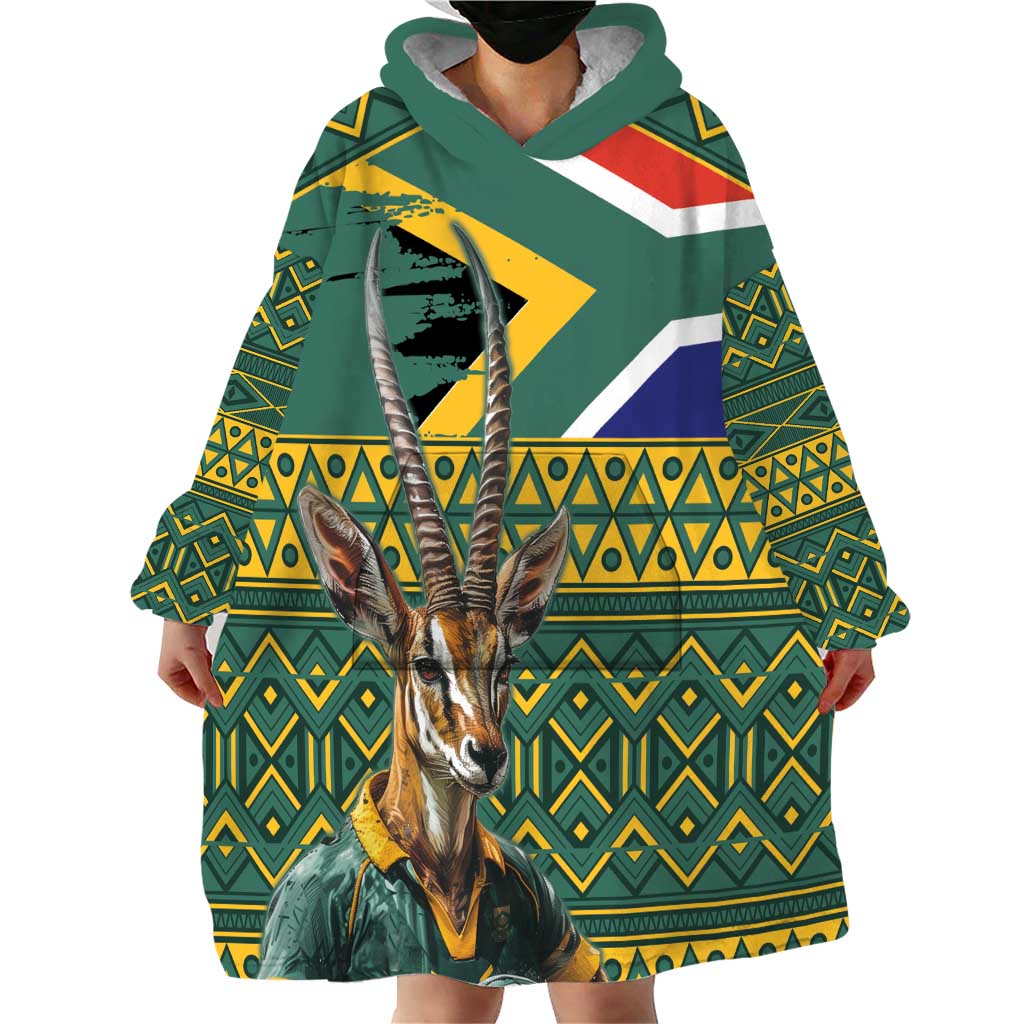 Custom South Africa Rugby Bokke Mascot Wearable Blanket Hoodie With Flag Style - Vibe Hoodie Shop