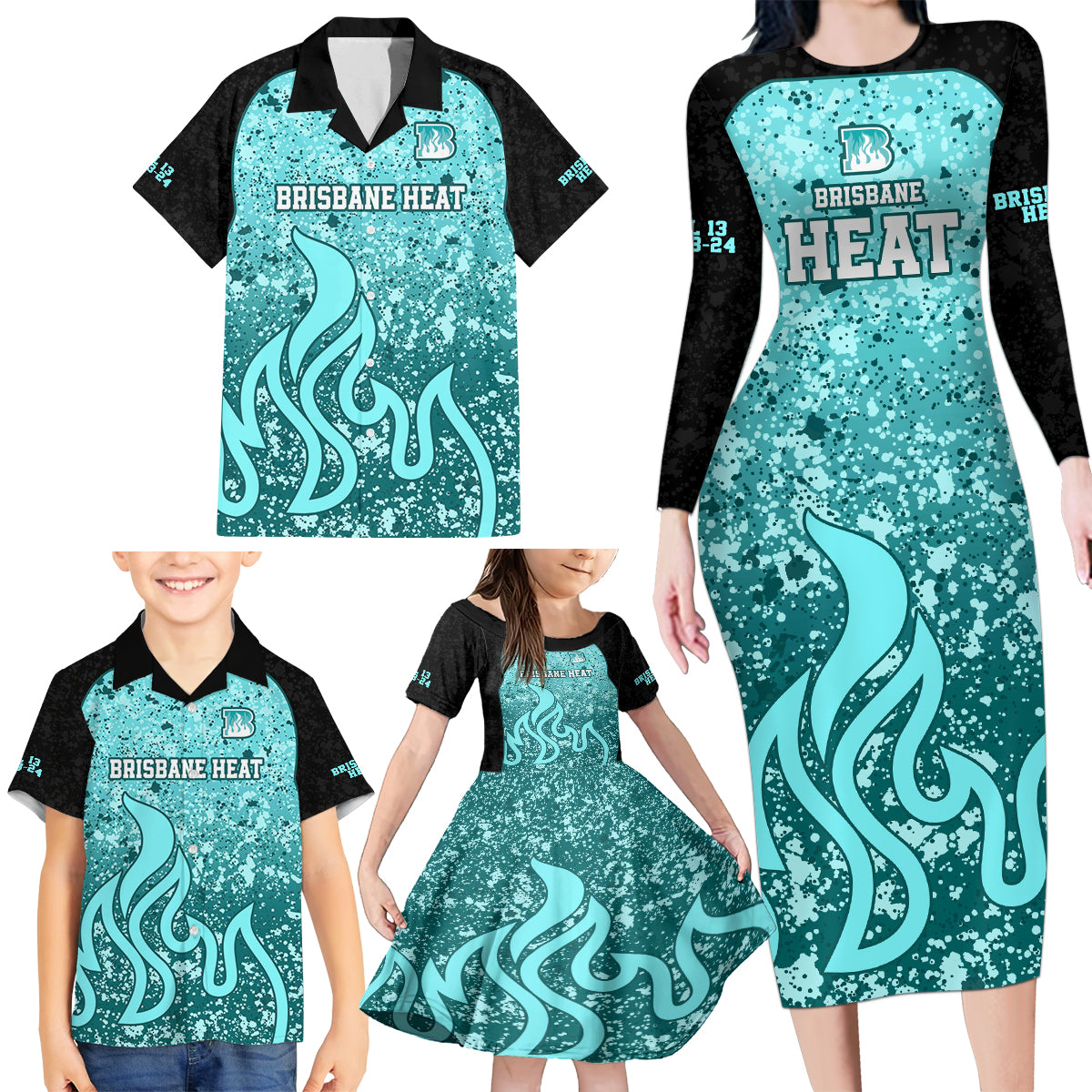 brisbane-heat-custom-family-matching-long-sleeve-bodycon-dress-and-hawaiian-shirt-bbl-cricket-team-2024