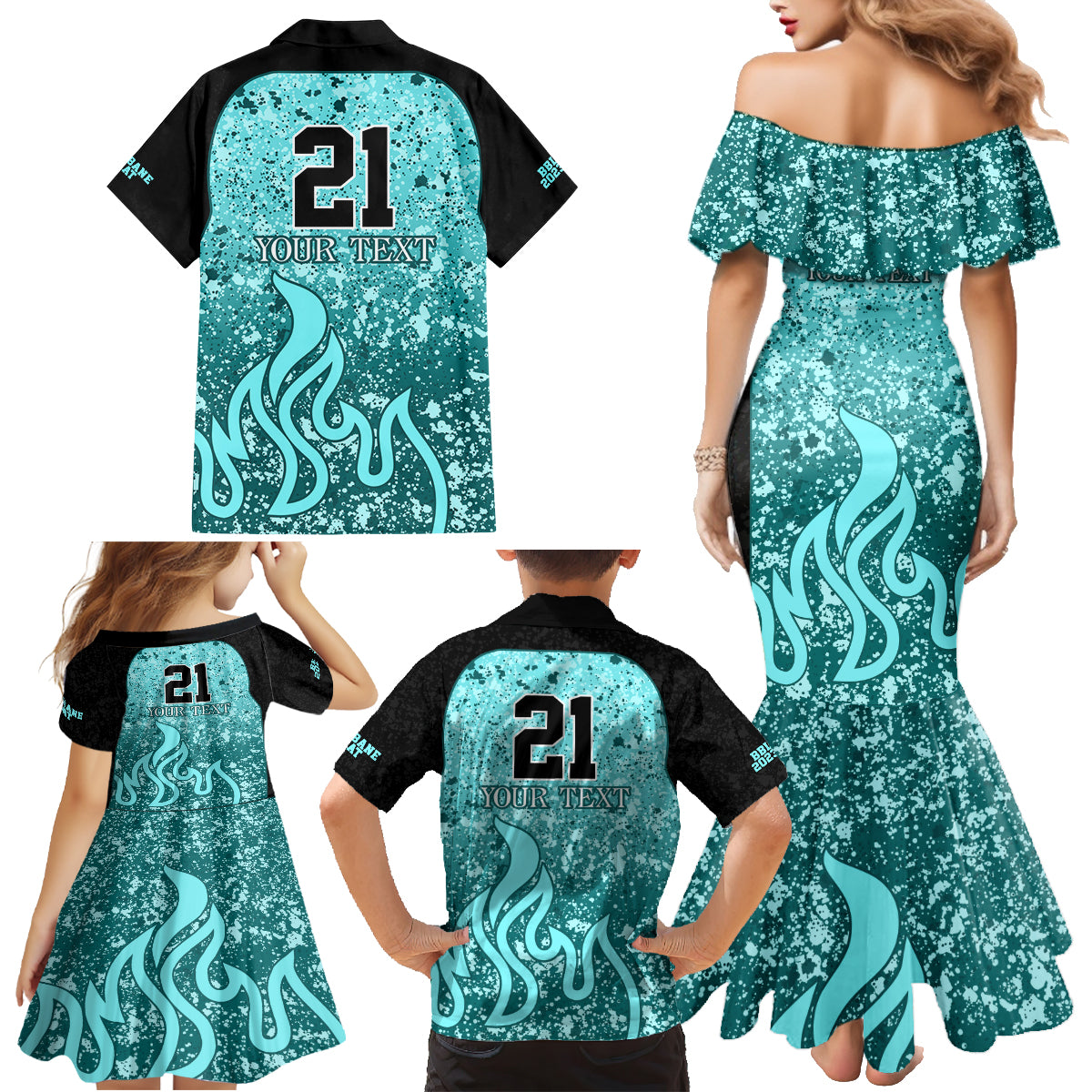 brisbane-heat-custom-family-matching-mermaid-dress-and-hawaiian-shirt-bbl-cricket-team-2024