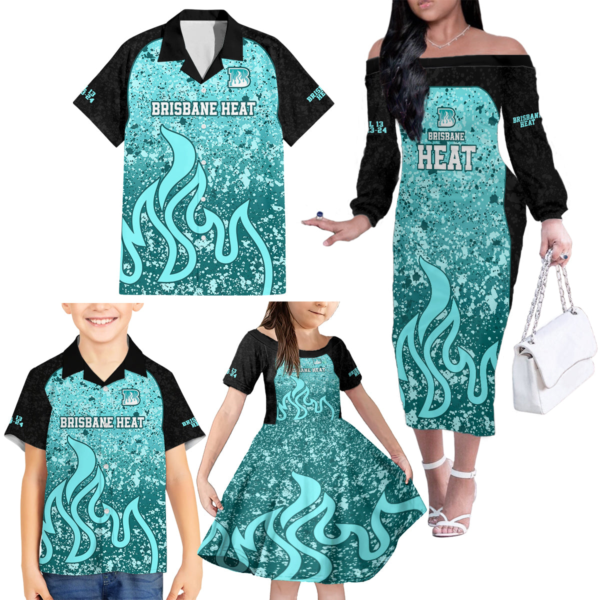 brisbane-heat-custom-family-matching-off-shoulder-long-sleeve-dress-and-hawaiian-shirt-bbl-cricket-team-2024