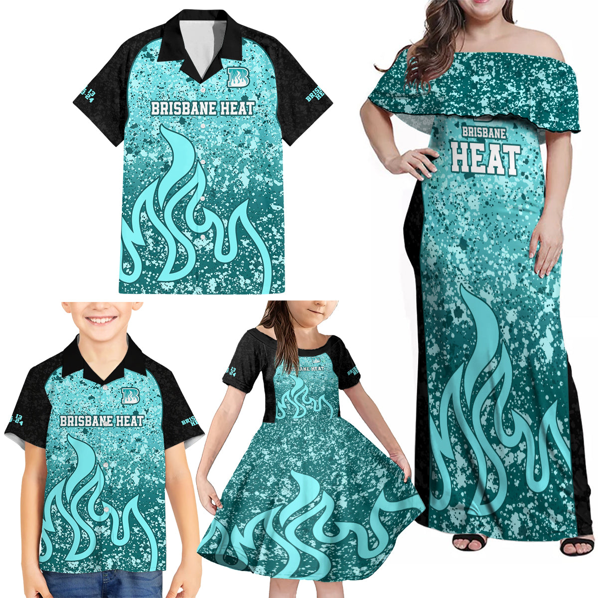 brisbane-heat-custom-family-matching-off-shoulder-maxi-dress-and-hawaiian-shirt-bbl-cricket-team-2024