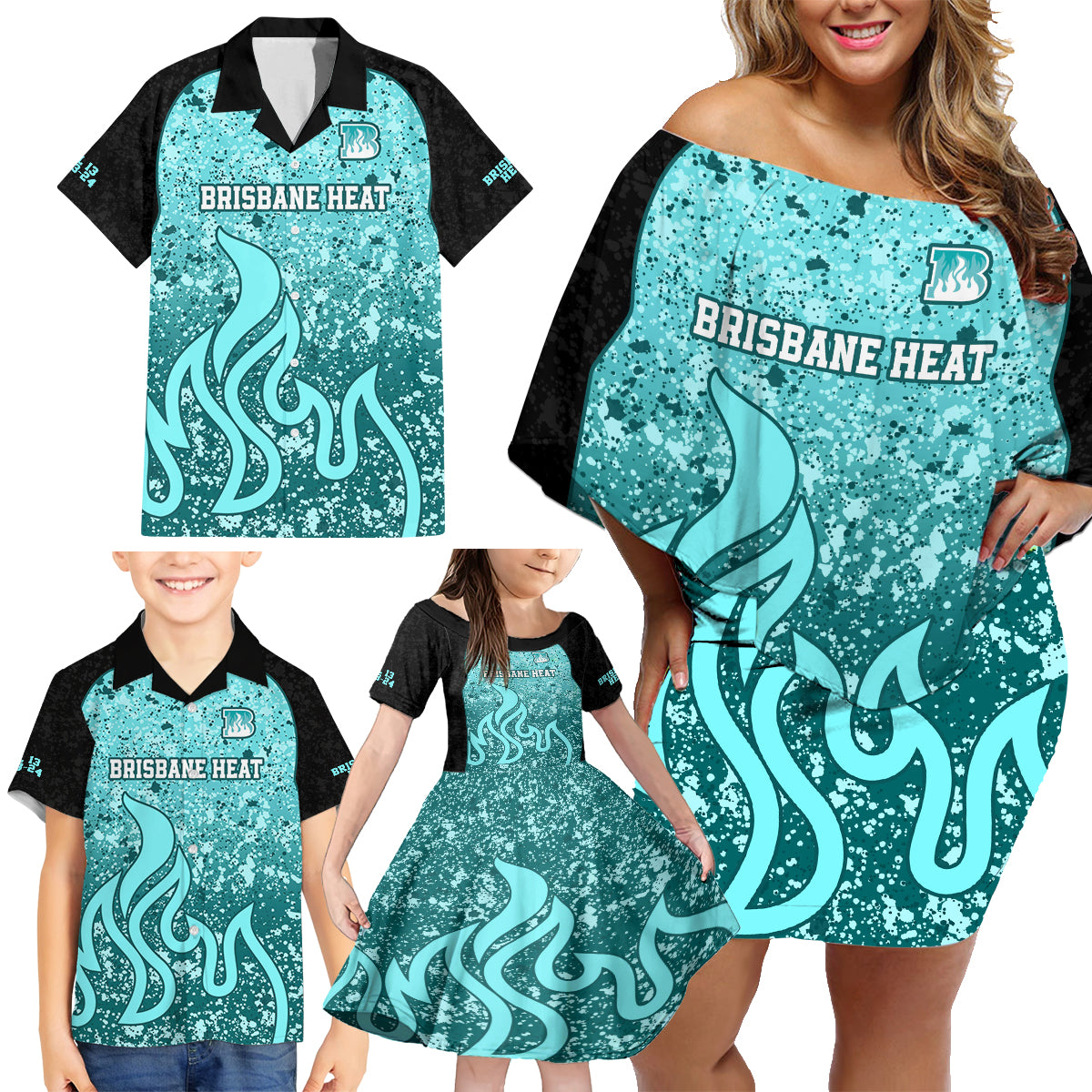 brisbane-heat-custom-family-matching-off-shoulder-short-dress-and-hawaiian-shirt-bbl-cricket-team-2024