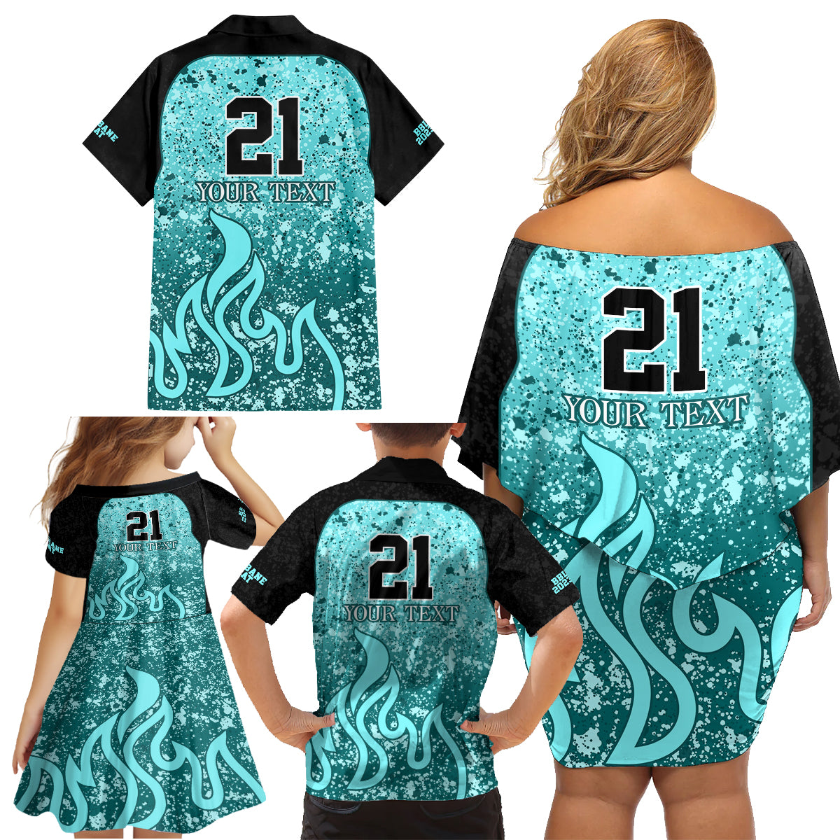 brisbane-heat-custom-family-matching-off-shoulder-short-dress-and-hawaiian-shirt-bbl-cricket-team-2024