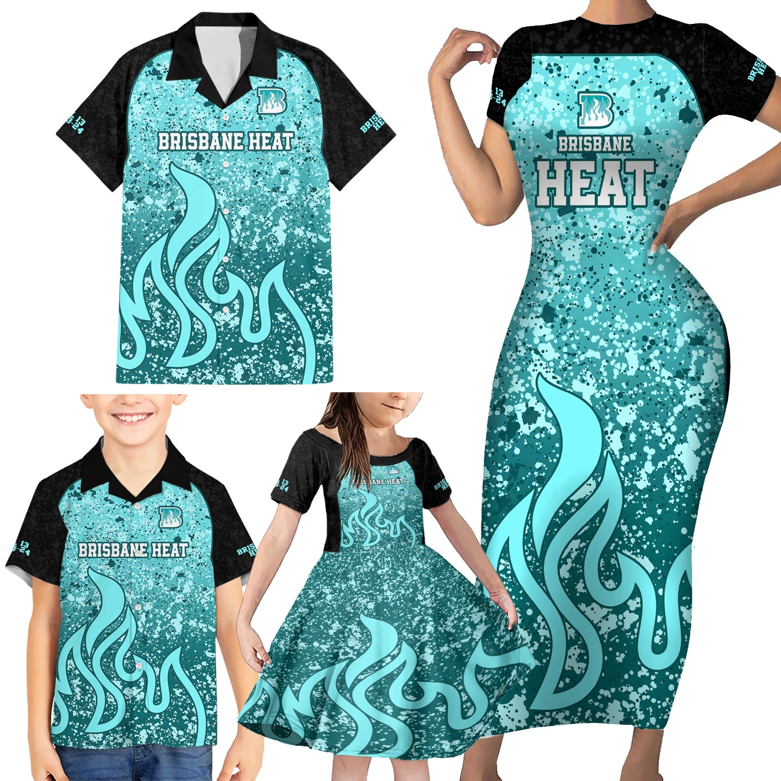 brisbane-heat-custom-family-matching-short-sleeve-bodycon-dress-and-hawaiian-shirt-bbl-cricket-team-2024