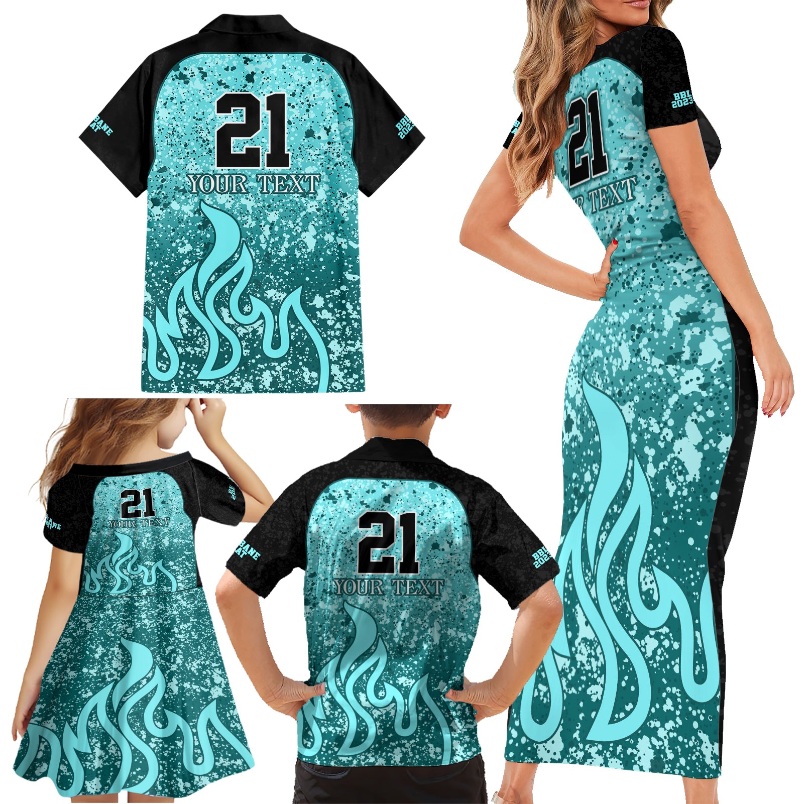 brisbane-heat-custom-family-matching-short-sleeve-bodycon-dress-and-hawaiian-shirt-bbl-cricket-team-2024