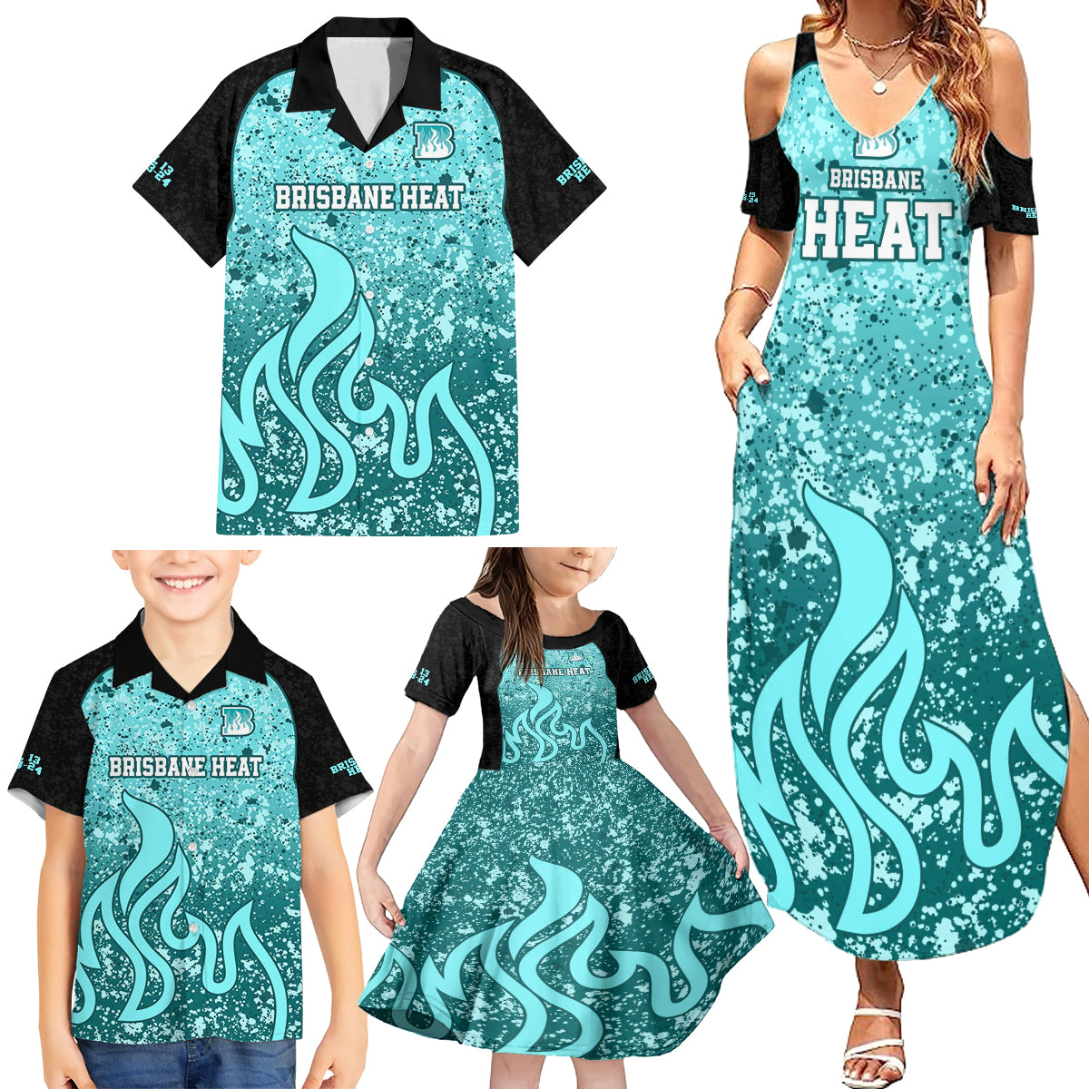 brisbane-heat-custom-family-matching-summer-maxi-dress-and-hawaiian-shirt-bbl-cricket-team-2024