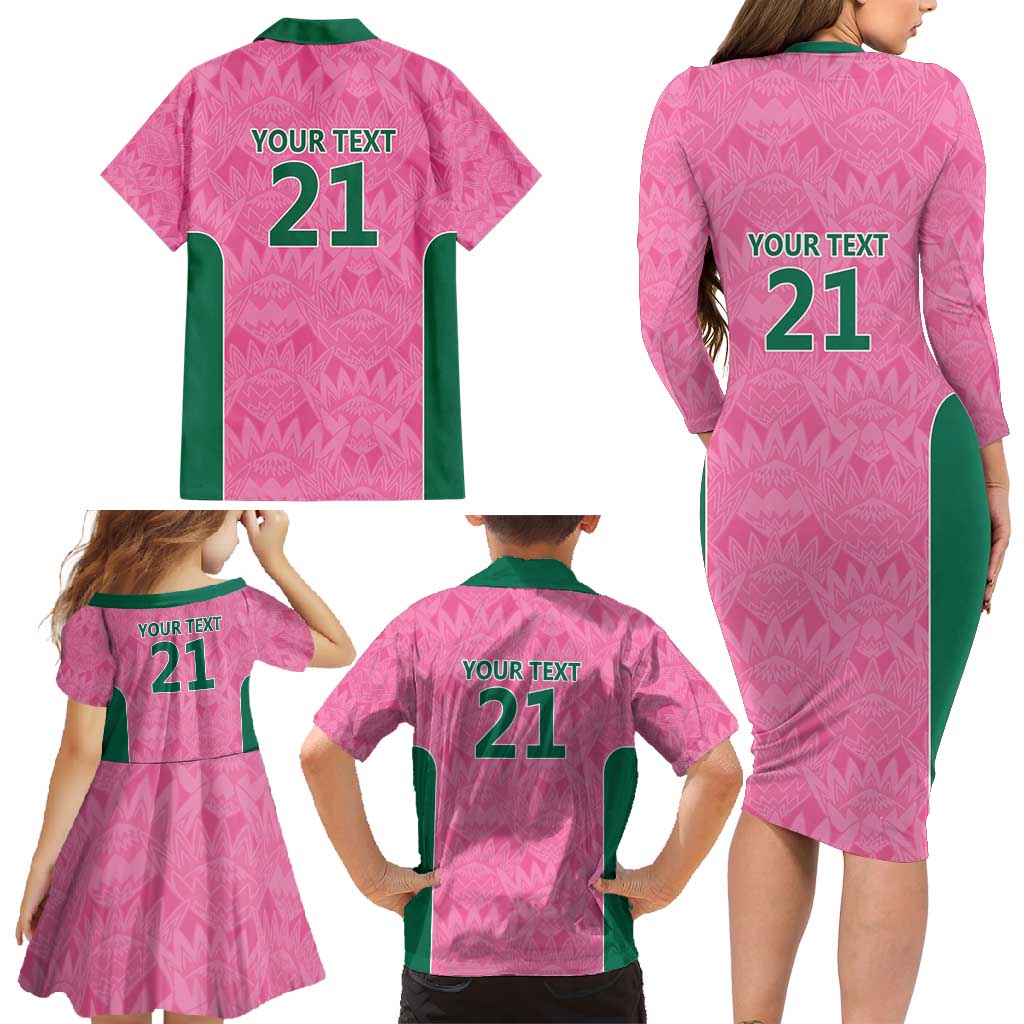 Pink South Africa Cricket Custom Family Matching Long Sleeve Bodycon Dress and Hawaiian Shirt Proteas Be Way Pink