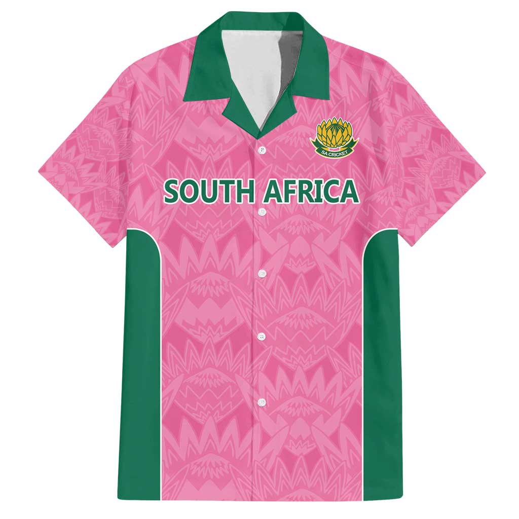 Pink South Africa Cricket Custom Family Matching Long Sleeve Bodycon Dress and Hawaiian Shirt Proteas Be Way Pink