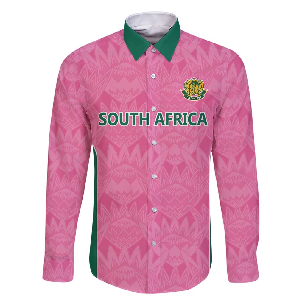 Pink South Africa Cricket Custom Family Matching Long Sleeve Bodycon Dress and Hawaiian Shirt Proteas Be Way Pink