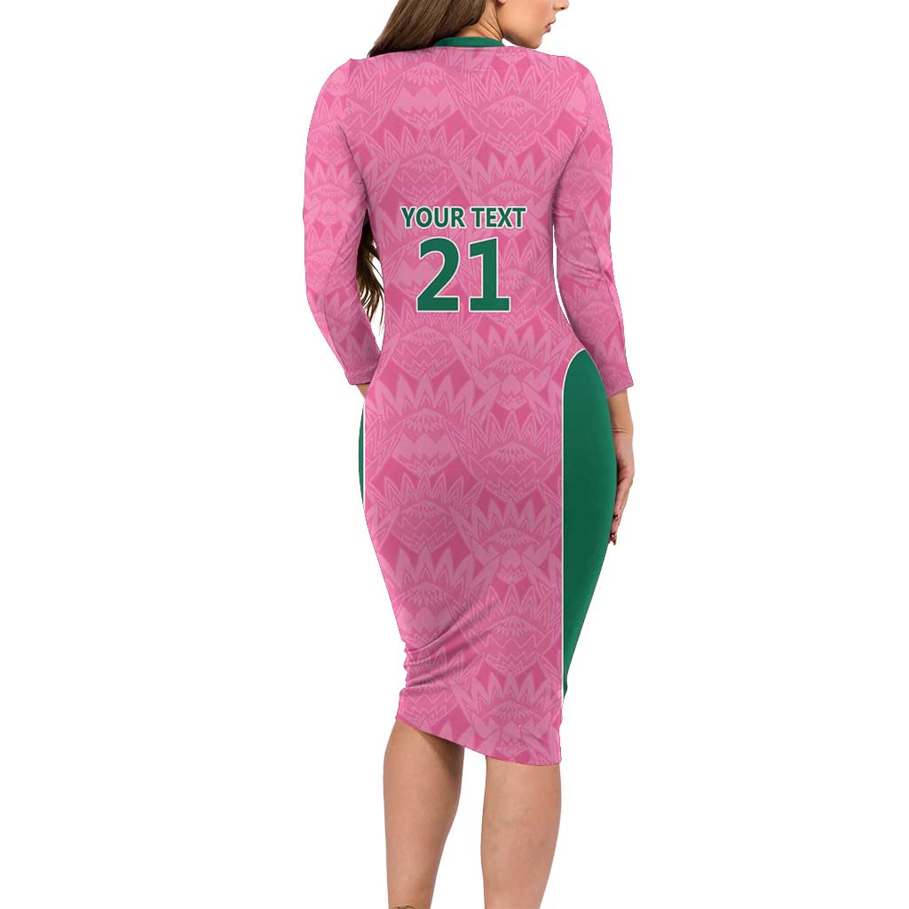 Pink South Africa Cricket Custom Family Matching Long Sleeve Bodycon Dress and Hawaiian Shirt Proteas Be Way Pink